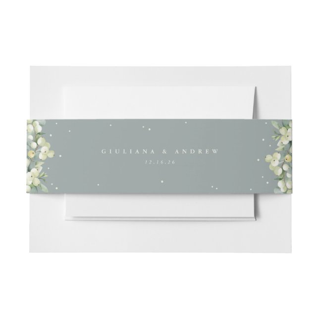 Seafoam Snowberry+Eucalyptus Wedding Landscape Invitation Belly Band (Front Example)