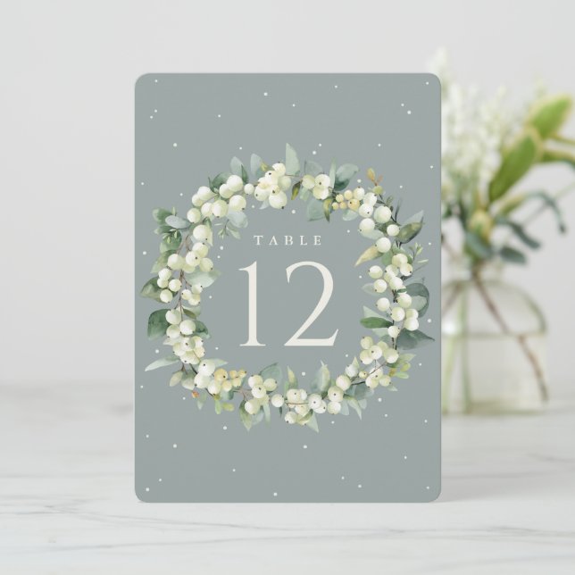 Seafoam Snowberry+Eucalyptus Wedding Table Number (Standing Front)