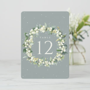 Seafoam Snowberry+Eucalyptus Wedding Table Number