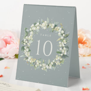 Seafoam Snowberry+Eucalyptus Wedding Table Number