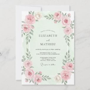 Seafoam Soft Blush Watercolor Wedding Invitation
