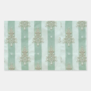 Seafoam Stiped Velvet-Look Diamond Trees Rectangular Sticker