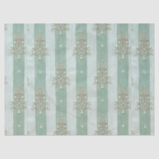 Seafoam Stiped Velvet-Look Diamond Trees Tissue Paper (Front)