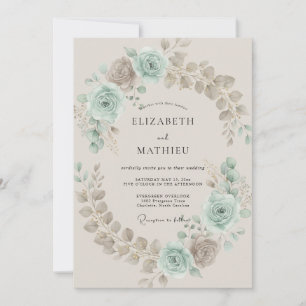 Seafoam Taupe Watercolor Wedding Invitation