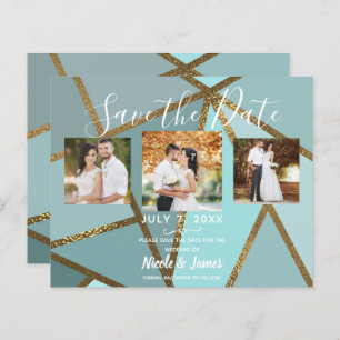 Seafoam Teal Bronze Modern Wedding Save the Date
