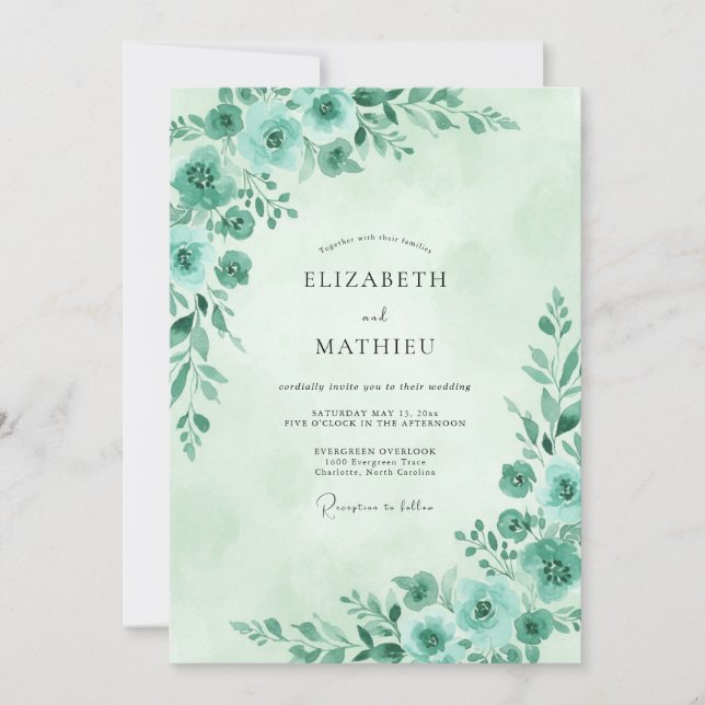 Seafoam Teal Foliage Eucalyptus Wedding Invitation (Front)