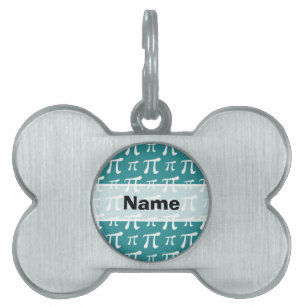 Seafoam, Teal Green and White Pi Symbol Pet Name Tag