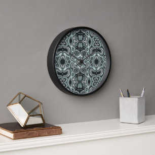 Seafoam Teal Green Gray Hip Bohemian Bali Art Clock