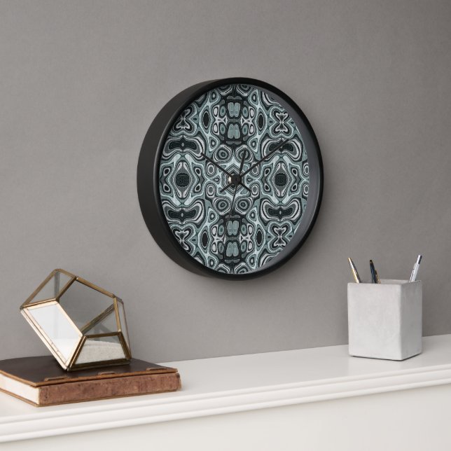 Seafoam Teal Green Grey Hip Bohemian Bali Art Clock (Office)