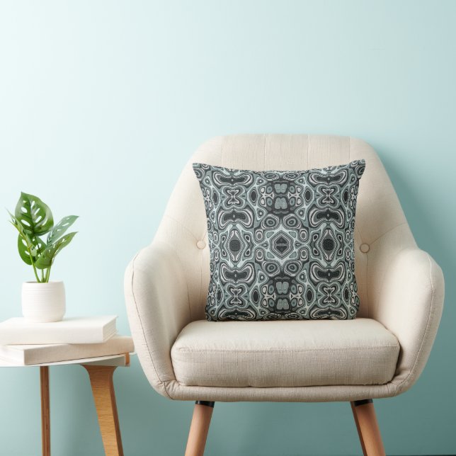 Seafoam Teal Green Grey Hip Bohemian Bali Art Cushion (Chair)