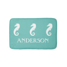 Seafoam Teal Green Seahorse Sea Creature bathmat
