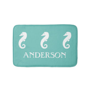 Seafoam Teal Green Seahorse Sea Creature bathmat