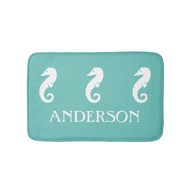 Seafoam Teal Green Seahorse Sea Creature bathmat (Front)