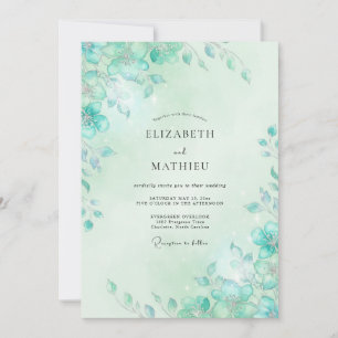 Seafoam Teal Vine Wedding Invitation