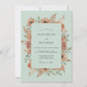 Seafoam Terracotta Poppy Wedding Invitation