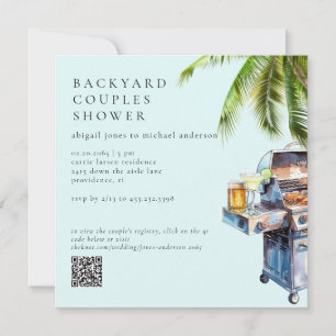 Seafoam Tropical Backyard BBQ Couples Shower Invitation