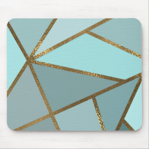 Seafoam Turquoise Green Blue & Bronze Geometric Mo Mouse Mat