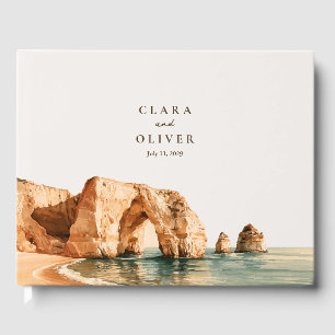 Seafoam Umber Algarve Cliff Arch Coast Wedding Guest Book