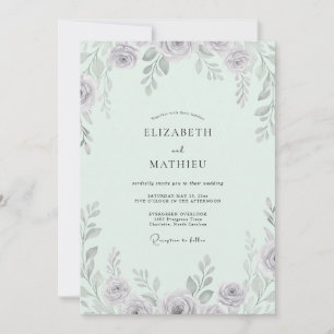 Seafoam Vintage Mauve Leafy Wedding Invitation