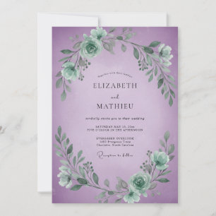 Seafoam Violet Leafy Wedding Invitation