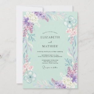 Seafoam Violet Painted Wedding Invitation