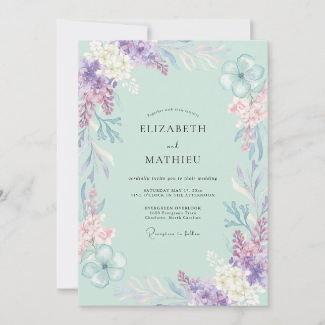 Seafoam Violet Painted Wedding Invitation (Front)