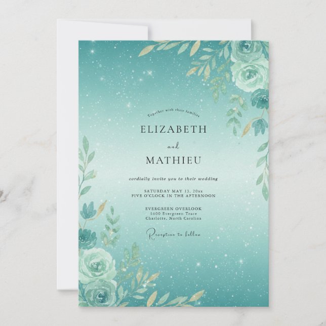 Seafoam Watercolor Foliage Wedding Invitation (Front)
