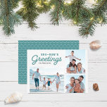 Seafoam Waves Sea-Sun's Greetings Photo Holiday Card<br><div class="desc">Seafoam Waves Sea-Sun's Greetings Photo holiday card has seafoam green waves pattern back side. Personalise it by replacing the placeholder text and replace the placeholder images with your own photos. For more options such as to change the font and it's size/colour or the spacing between letters click the "Customise" button....</div>