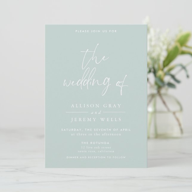 Seafoam Wedding Invitation (Standing Front)