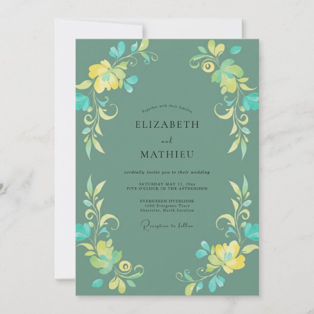 Seafoam Yellow Vine Wedding Invitation (Front)