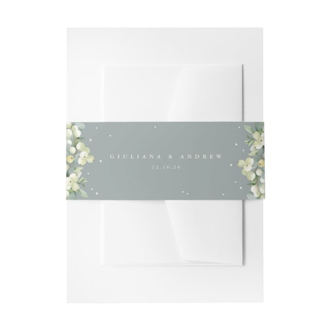 SeafoamGreen Snowberry+Eucalyptus Wedding Portrait Invitation Belly Band (Front Example)