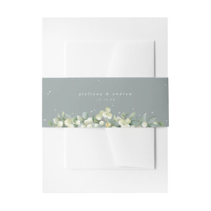 SeafoamGreen Snowberry+Eucalyptus Wedding Portrait Invitation Belly Band