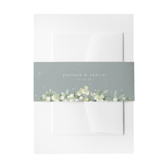 SeafoamGreen Snowberry+Eucalyptus Wedding Portrait Invitation Belly Band (Front Example)