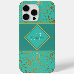 Seafoarm Green Gold Confetti Monogram Custom Name iPhone 15 Pro Max Case