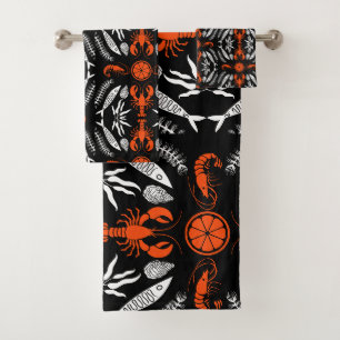 Seafood Art Decor Prints Bath Towel Set