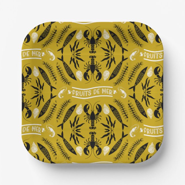 Seafood Art Decor Prints Paper Plate (Front)