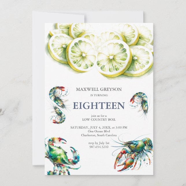 Seafood Boil 18th Birthday Invitations (Front)