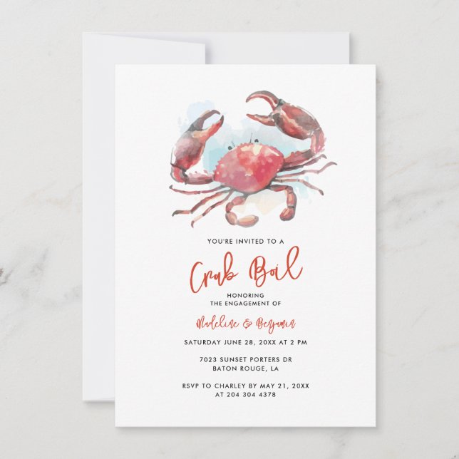 Seafood Boil Couples Engagement Crab Party Invitation (Front)