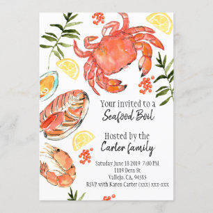 Seafood boil crab fish summer party invitation