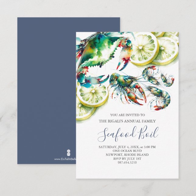 Seafood Boil Family Summer Party Small Invitation (Front/Back)