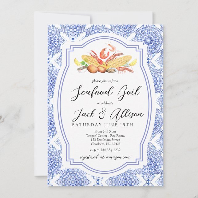 Seafood Boil Invitation, Low country Boil Shower Invitation (Front)