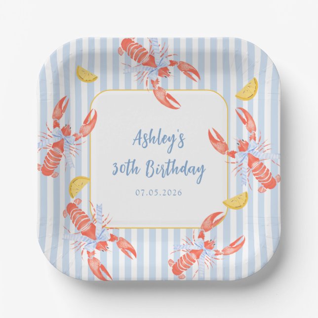 Seafood Boil Lobster Bake Birthday Paper Plates (Front)