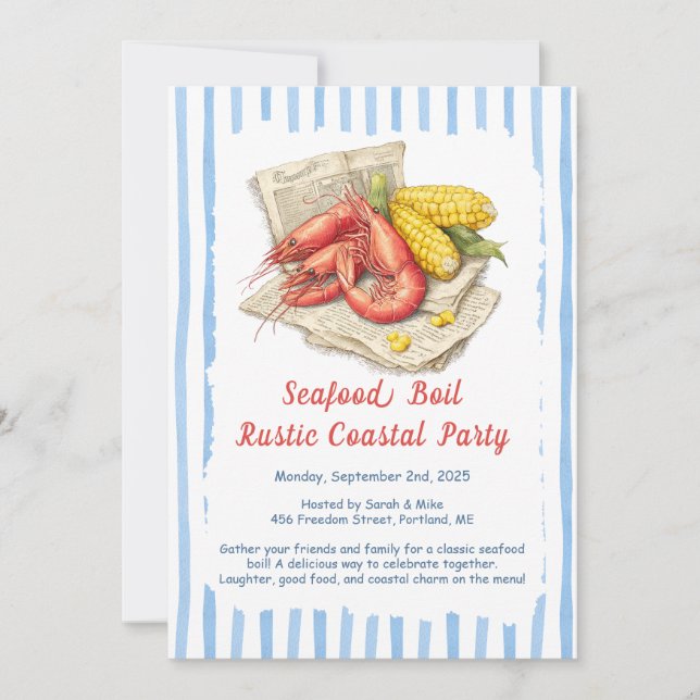 Seafood Boil Party Invitation – Rustic Coastal  (Front)