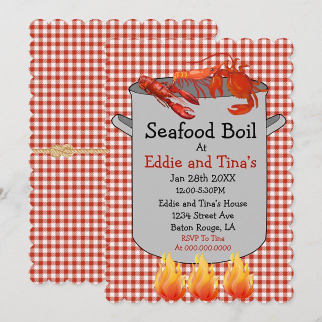 Seafood Boil Red Gingham Invitation (Front/Back)