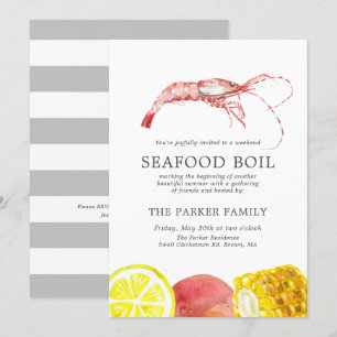 Seafood Boil Themed Party   Grey Stripes Invitation