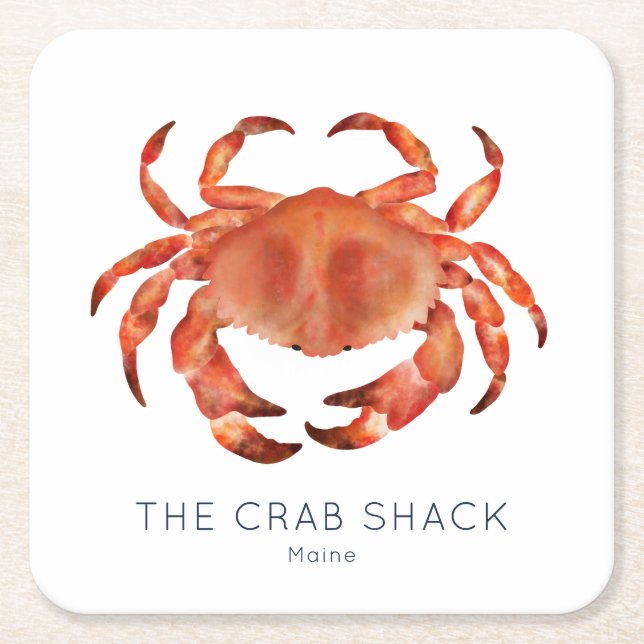 Seafood Crab Restaurant Square Paper Coaster (Front)