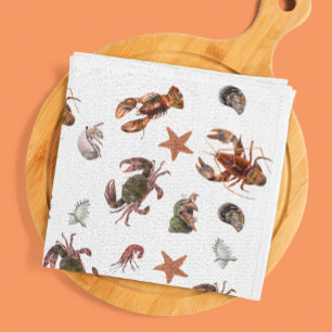 Seafood Crustacean Lobster Crab Pattern  Tea Towel