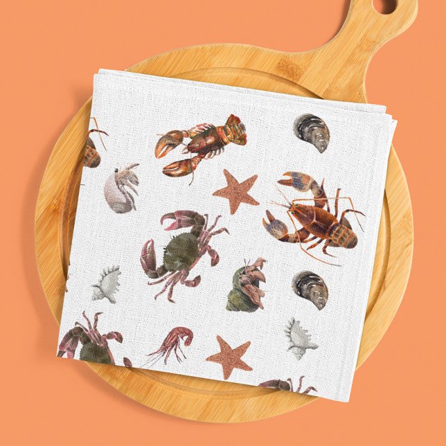 Seafood Crustacean Lobster Crab Pattern  Tea Towel (Creator Uploaded)