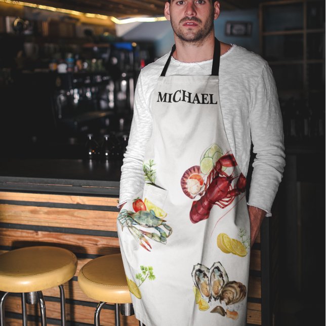 Seafood Crustacean Oyster Crab Chef Monogram  Apron (Creator Uploaded)