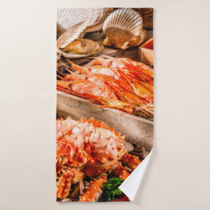 Seafood cuisine plate as an ocean gourmet dinner b bath towel